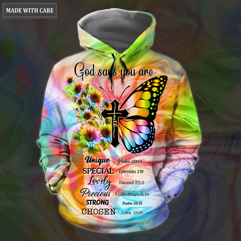 Rainbow Butterfly Cross God Says You Are Hoodie