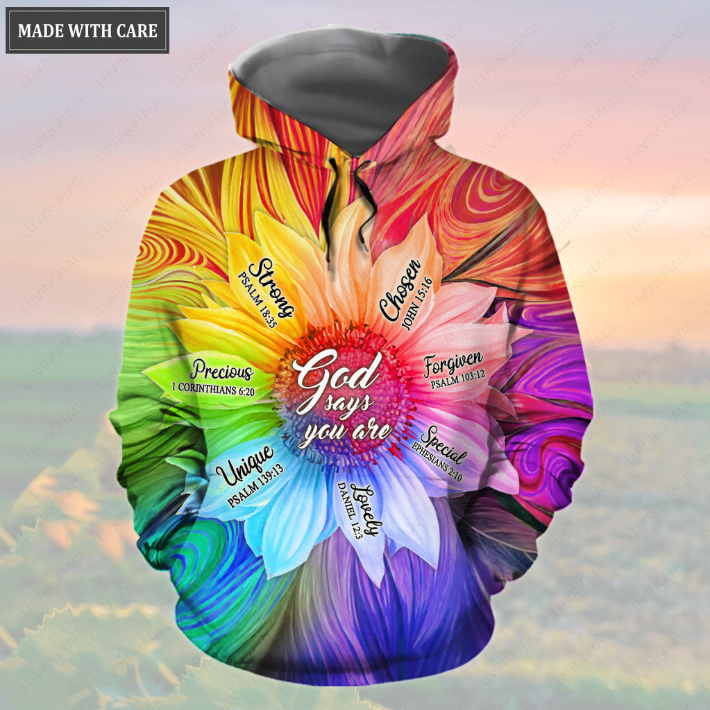 Rainbow Sunflower God Says You Are Hoodie