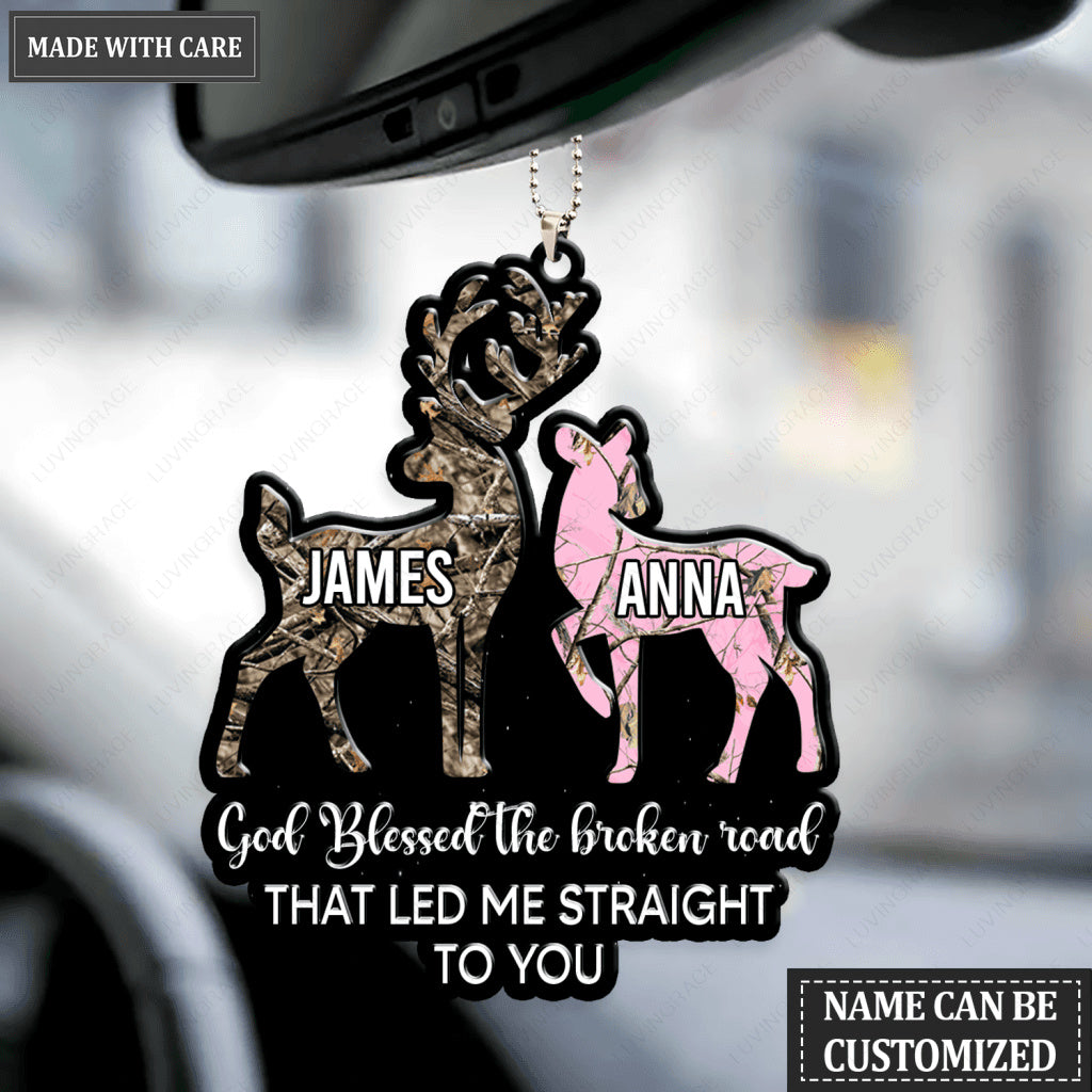 Personalized God Blessed Buck And Doe Deer Couple Camo Ornament
