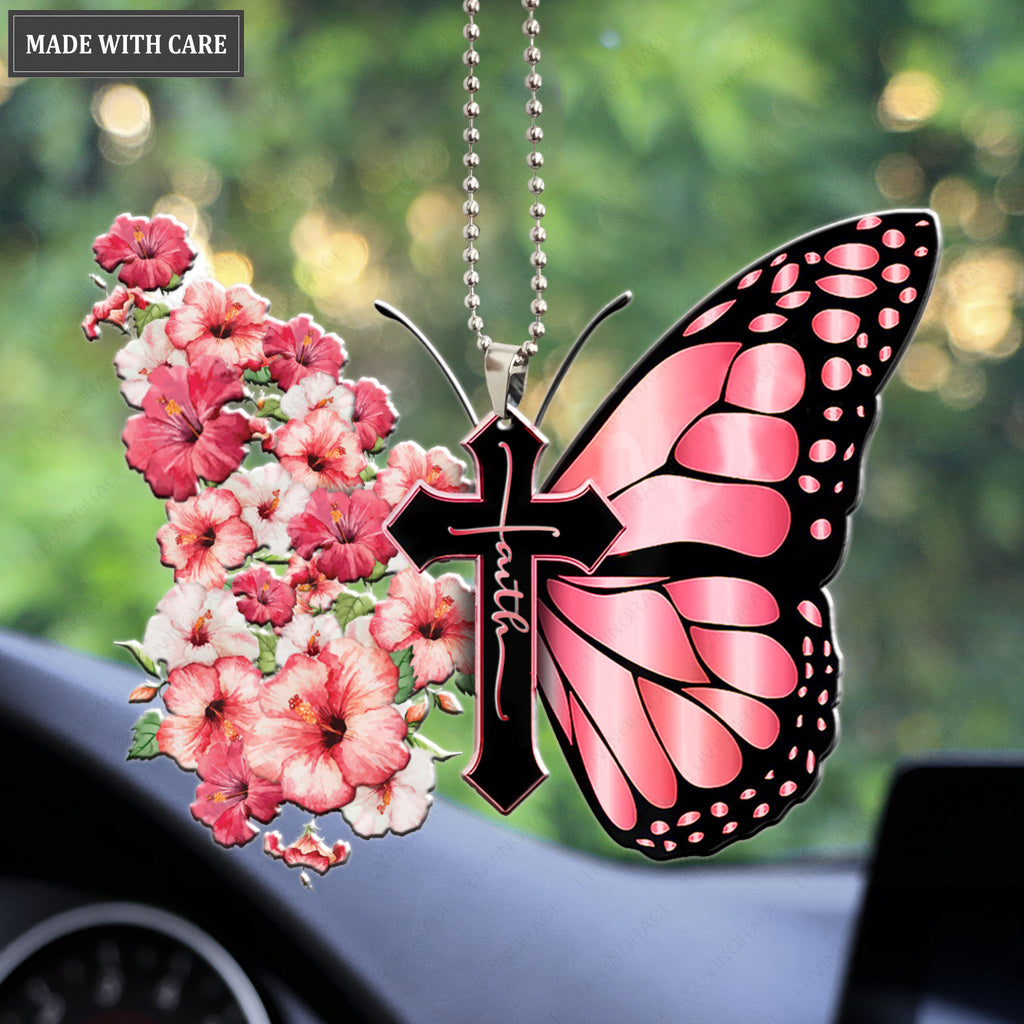 Hibiscus Flower Butterfly Cross Faith Ornament
