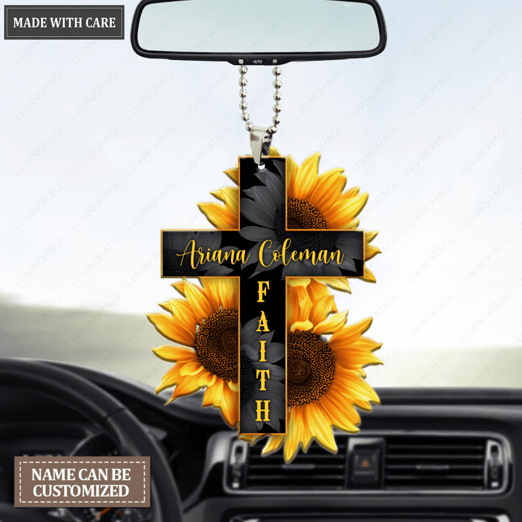 Personalized Faith Cross Sunflower Ornament