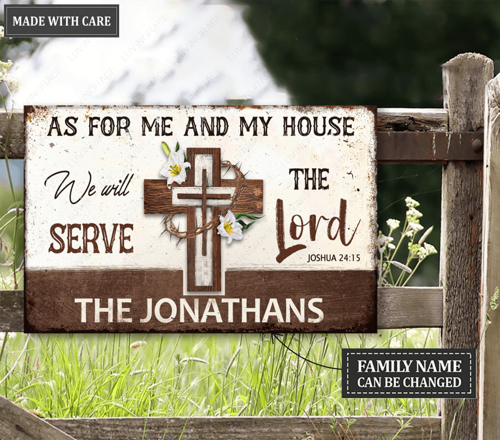 Personalized Vintage Cross Serve The Lord Metal Sign