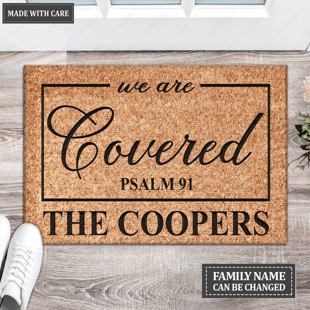 Personalized We Are Covered Psalm 91 Doormat