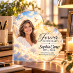 Personalized Memorial Photo Heart Acrylic Plaque – Forever in Our Hearts Sympathy Gift