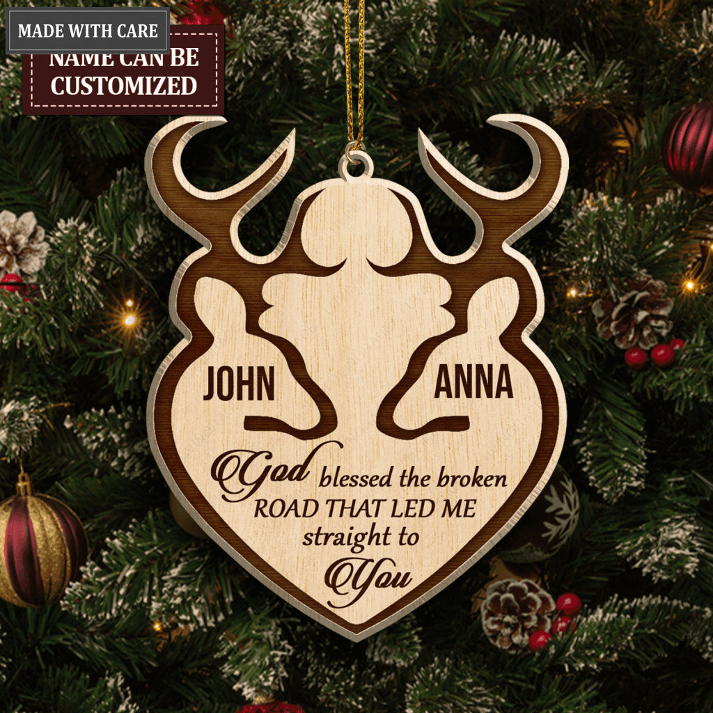 Buck And Doe God Blessed Personalized Wood Engraved Ornaments