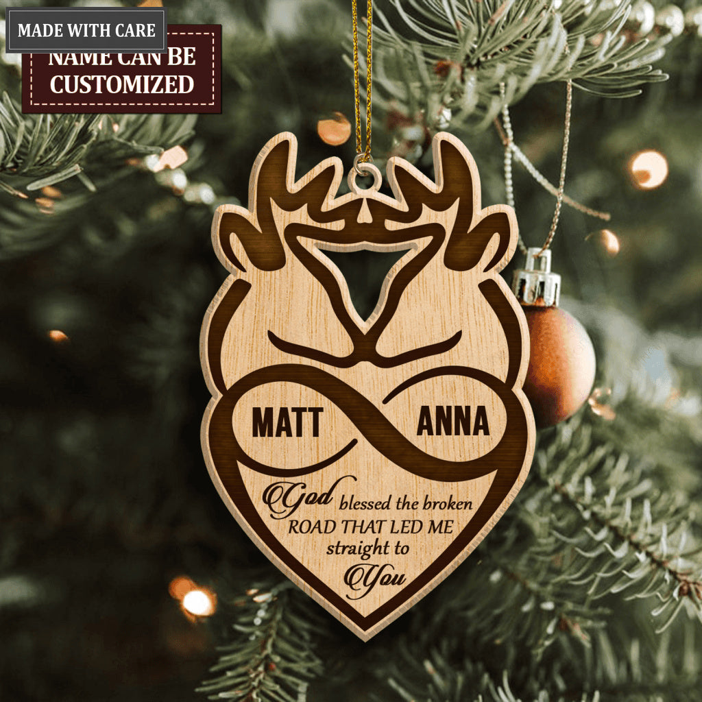 Buck And Doe Infinity Love God Blessed Personalized Wood Engraved Ornament