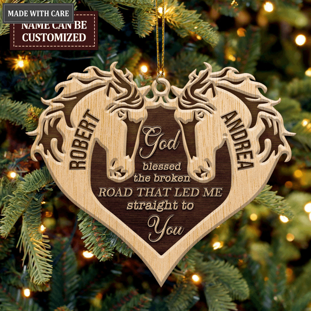 Couple Horse God Blessed Wood Engraved Ornaments