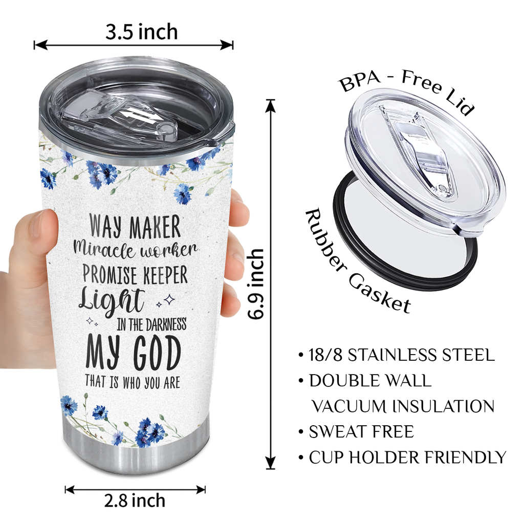 Blue Flower Way Maker Miracle Worker Custom Tumbler Birthday Gifts For Women Christian Gifts Custom Name Gift - Personalized Stainless Steel Tumbler