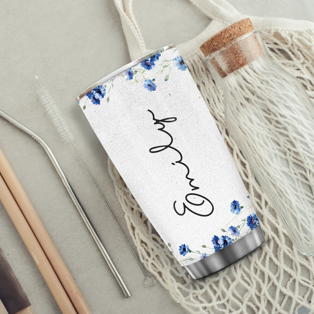 Blue Flower Way Maker Miracle Worker Custom Tumbler Birthday Gifts For Women Christian Gifts Custom Name Gift - Personalized Stainless Steel Tumbler