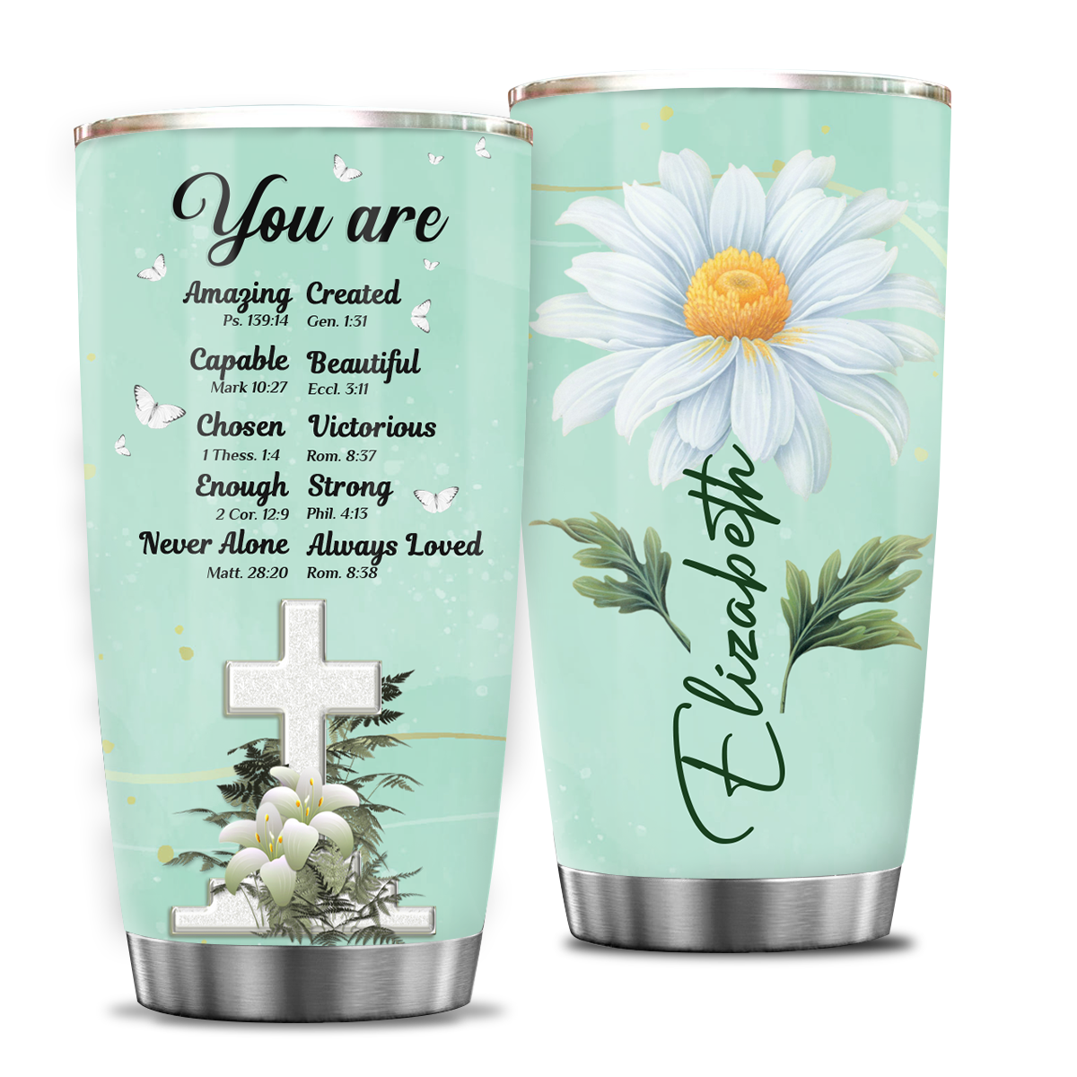 Daisy Flower Cross Identity In Christ You Are Custom Tumbler Birthday Gifts For Women Motivation Gift Custom Name Gift Christian Gift - Personalized Stainless Steel Tumbler