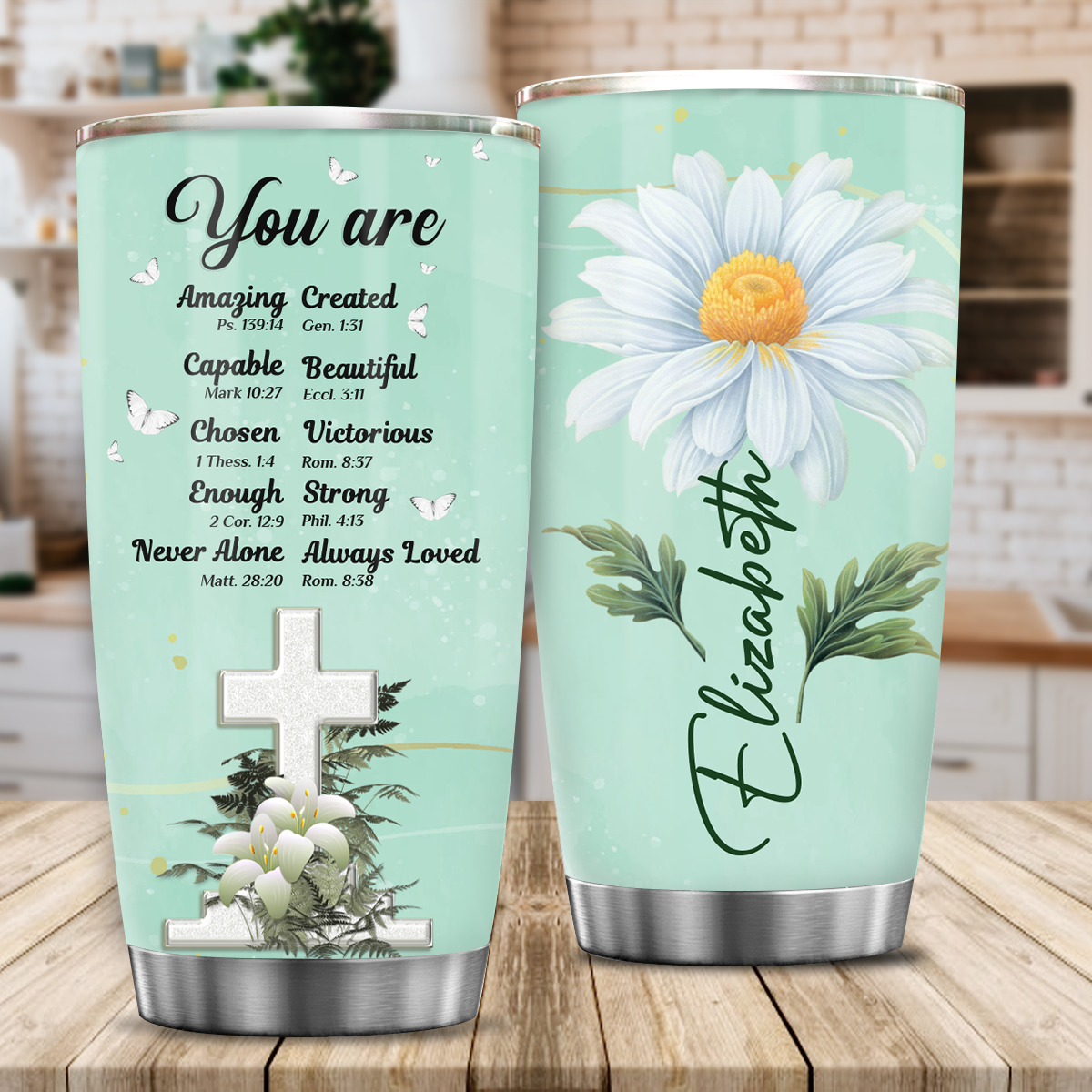 Daisy Flower Cross Identity In Christ You Are Custom Tumbler Birthday Gifts For Women Motivation Gift Custom Name Gift Christian Gift - Personalized Stainless Steel Tumbler