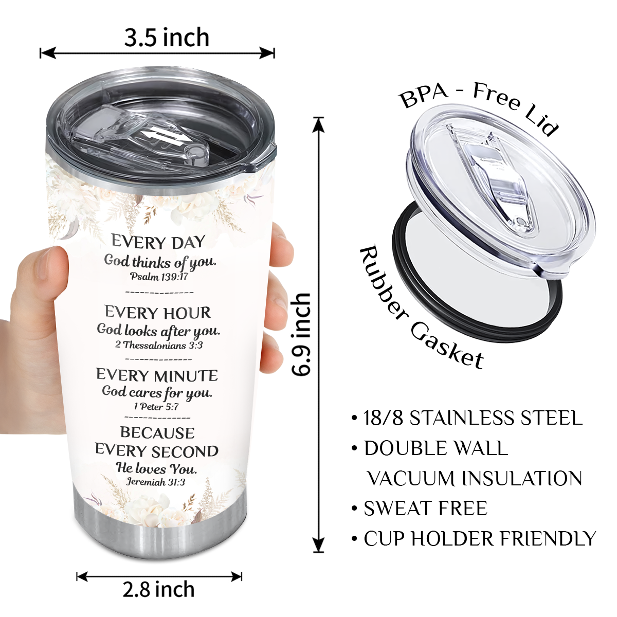 Flower Cross Every Day God Thinks Of You Custom Tumbler Birthday Gifts For Women Christian Gifts Custom Name Gift - Personalized Stainless Steel Tumbler