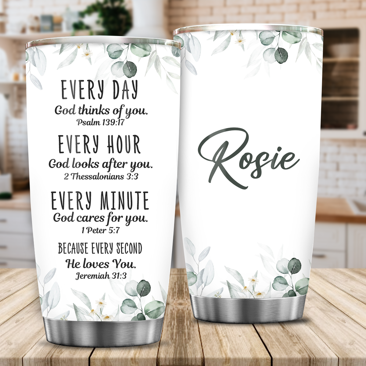 Green Leaf Every Day God Thinks Of You Custom Tumbler Birthday Gifts For Women Christian Gifts Custom Name Gift - Personalized Stainless Steel Tumbler