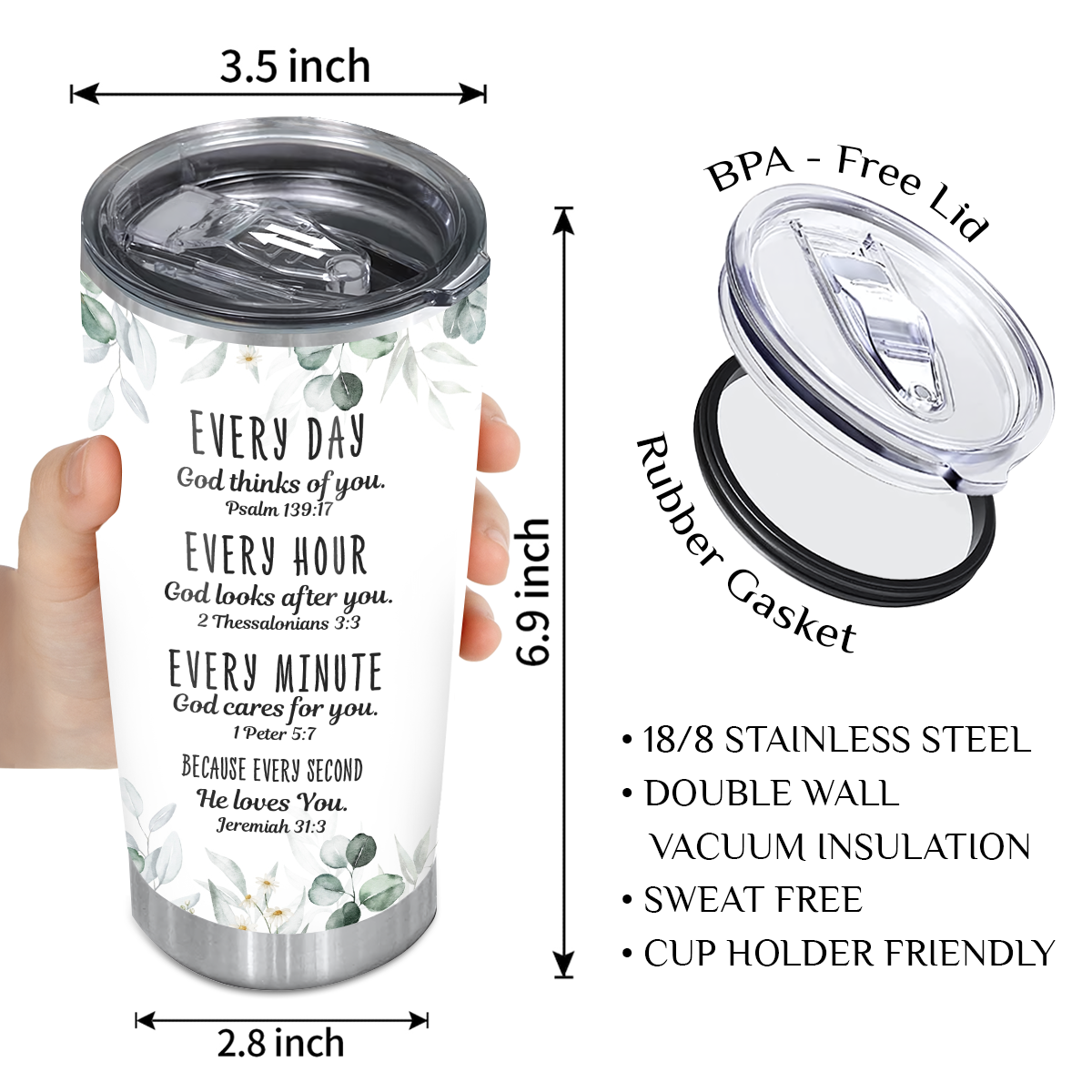 Green Leaf Every Day God Thinks Of You Custom Tumbler Birthday Gifts For Women Christian Gifts Custom Name Gift - Personalized Stainless Steel Tumbler