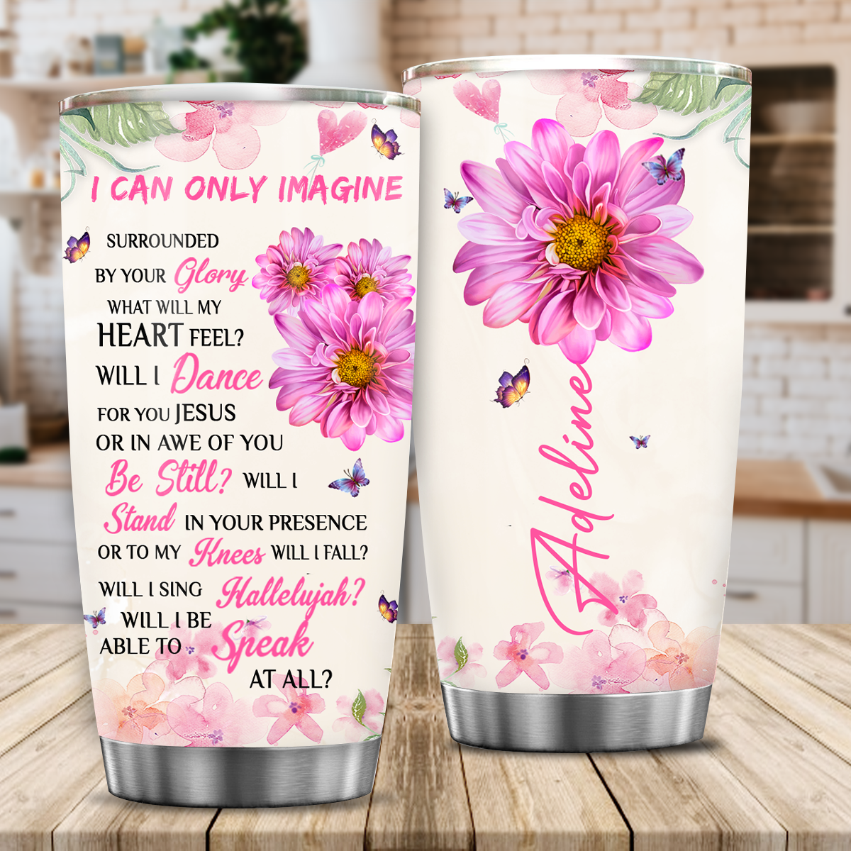 Pink Flower Surrounded By Your Glory Custom Tumbler Birthday Gifts For Women Christian Gifts Custom Name Gift - Personalized Stainless Steel Tumbler