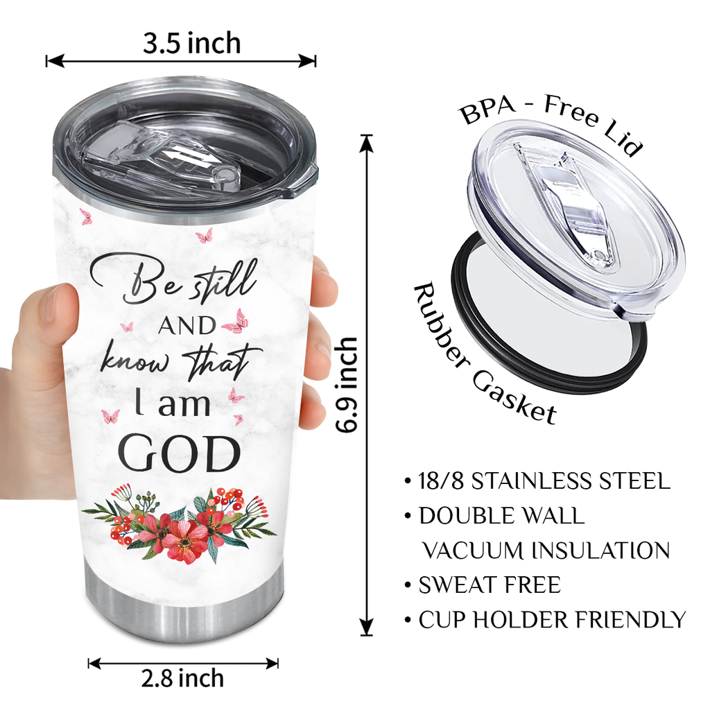 Red Cross Flower Be Still And Know That I Am God Custom Tumbler Birthday Gifts For Women Christian Gifts Custom Name Gift - Personalized Stainless Steel Tumbler