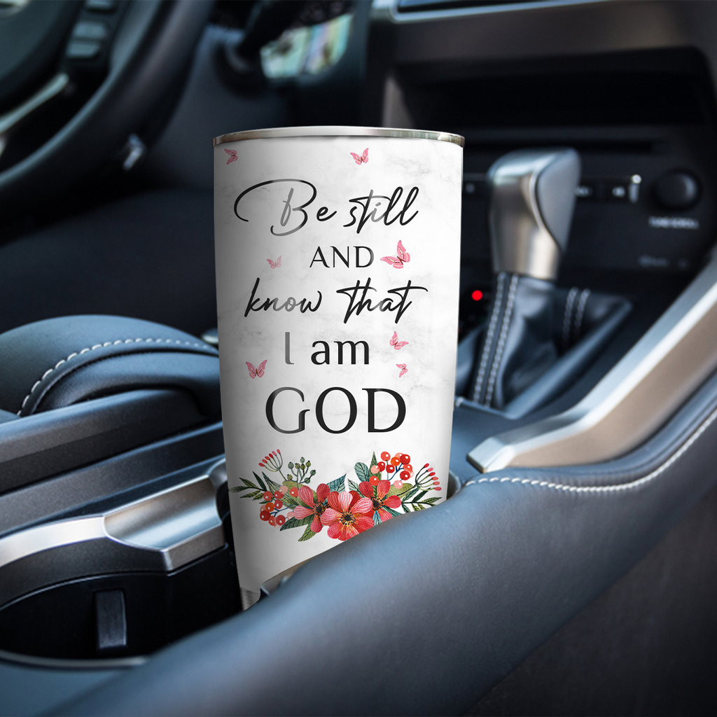 Red Cross Flower Be Still And Know That I Am God Custom Tumbler Birthday Gifts For Women Christian Gifts Custom Name Gift - Personalized Stainless Steel Tumbler