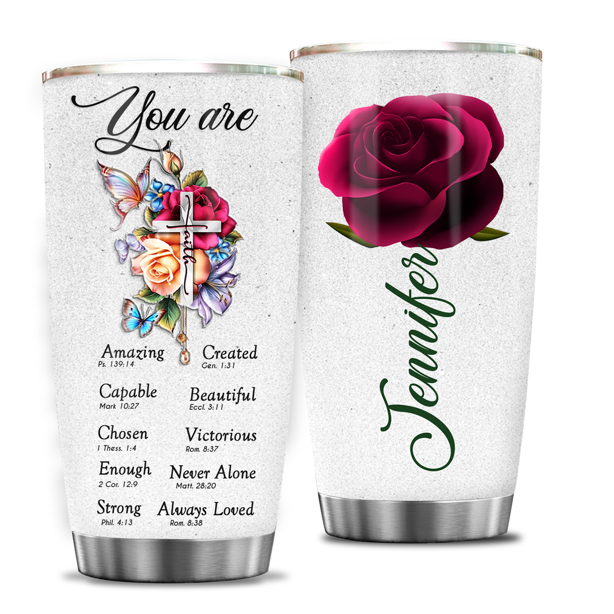 Roses Butterfly Flower Cross Identity In Christ You Are Custom Tumbler Birthday Gifts For Women Motivation Gift Custom Name Gift Christian Gift - Personalized Stainless Steel Tumbler