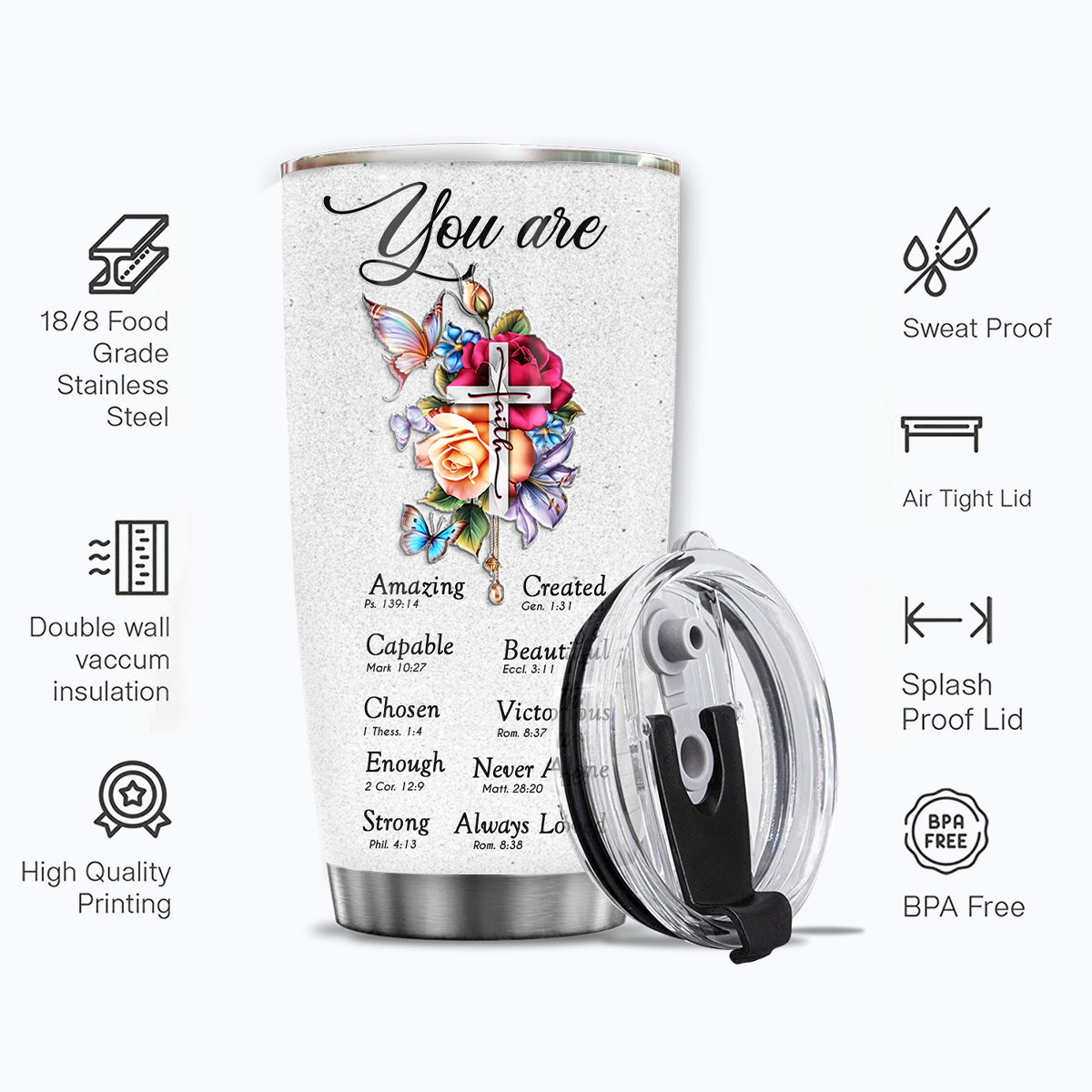 Roses Butterfly Flower Cross Identity In Christ You Are Custom Tumbler Birthday Gifts For Women Motivation Gift Custom Name Gift Christian Gift - Personalized Stainless Steel Tumbler