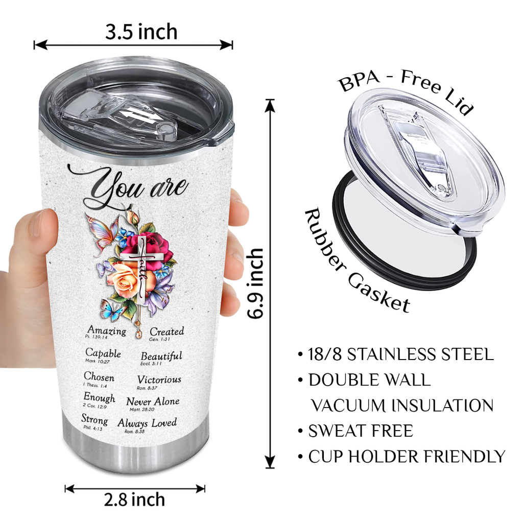 Roses Butterfly Flower Cross Identity In Christ You Are Custom Tumbler Birthday Gifts For Women Motivation Gift Custom Name Gift Christian Gift - Personalized Stainless Steel Tumbler