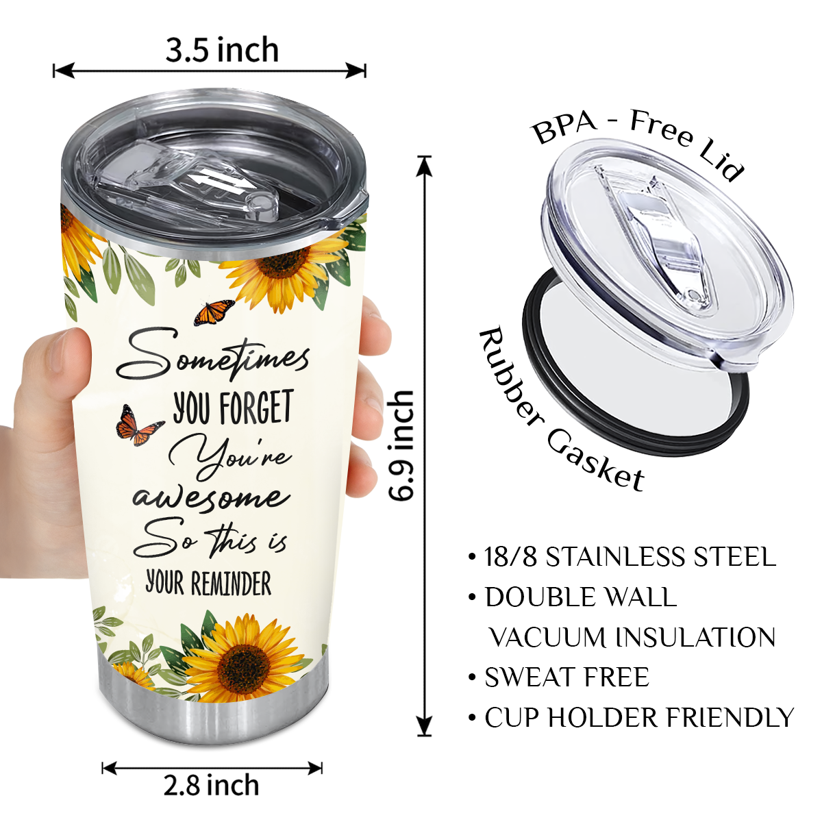 Sunflower Butterfly Sometimes You Forget Custom Tumbler Birthday Gifts For Women Motivation Gift Custom Name Gift - Personalized Stainless Steel Tumbler