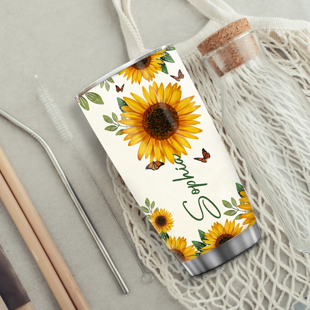 Sunflower Butterfly Sometimes You Forget Custom Tumbler Birthday Gifts For Women Motivation Gift Custom Name Gift - Personalized Stainless Steel Tumbler