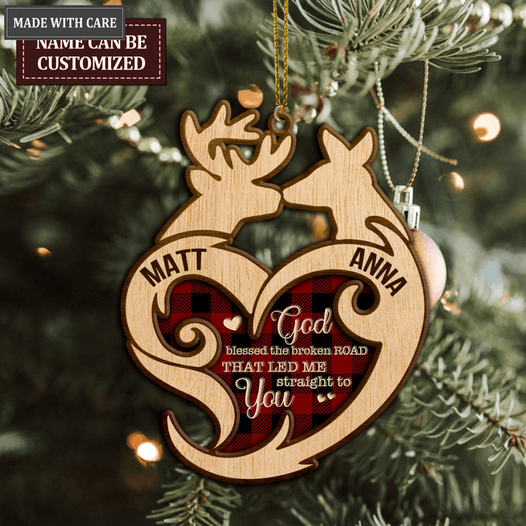 Tartan Buck And Doe God Blessed Personalized Wood Engraved Ornaments