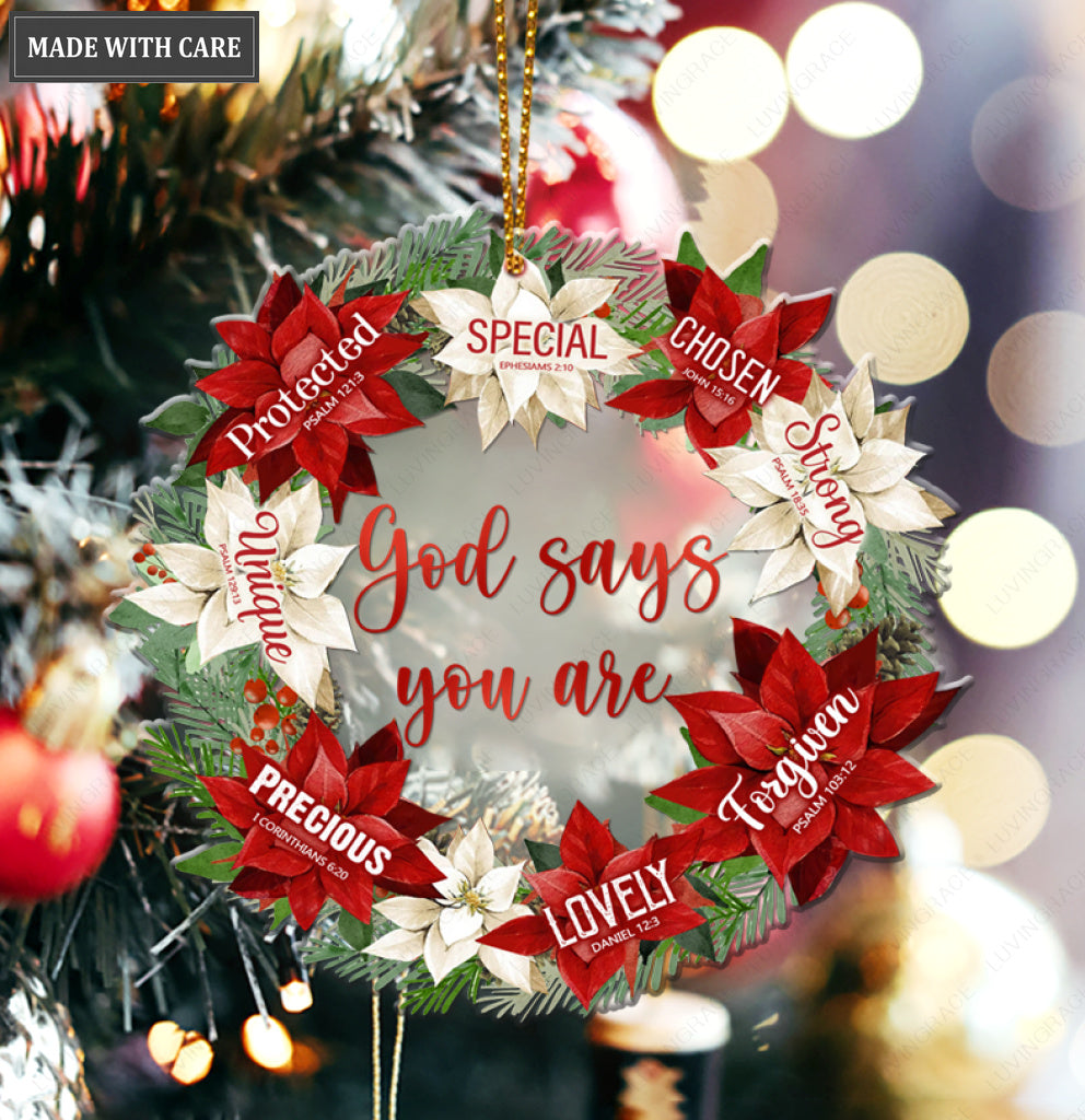 Poinsettia Wreath God Says You Are Ornament