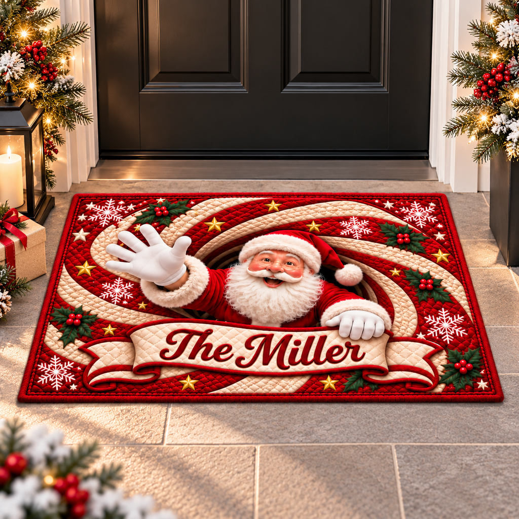 Personalized Christmas Santa Claus Welcome Doormat – Custom Family Name