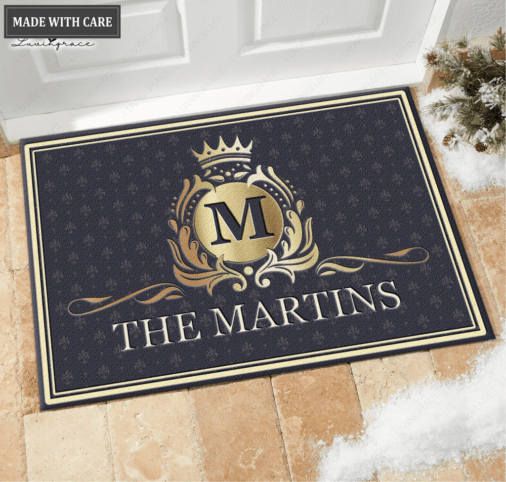 Printfamily L01 Luxury Monogram Collection Family Name Personalized Doormat