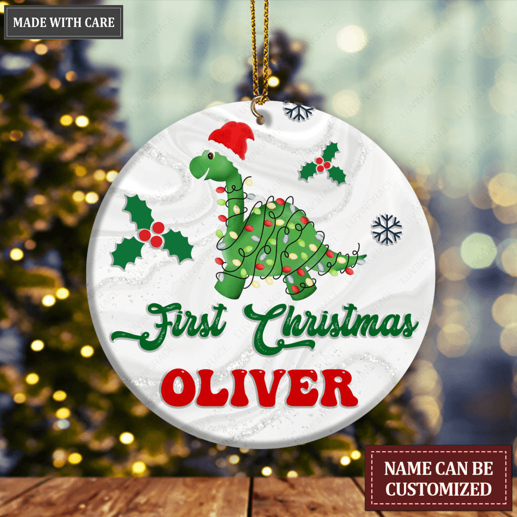 Little Dinosaur Christmas Light Baby First Christmas Personalized Ornament