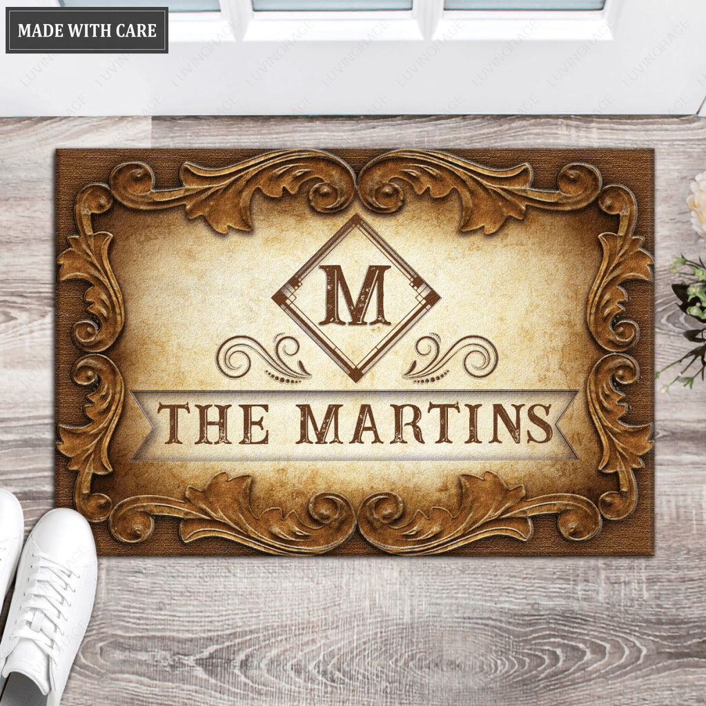 Luvingrace L02 Vintage Monogram Collection Family Name Personalized Doormat