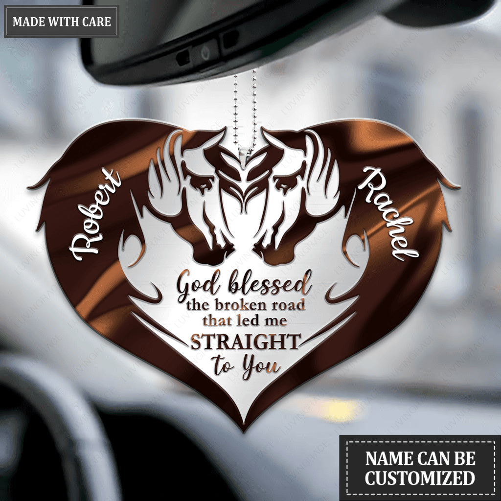 Personalized Brown Couple Horses God Blessed Ornament