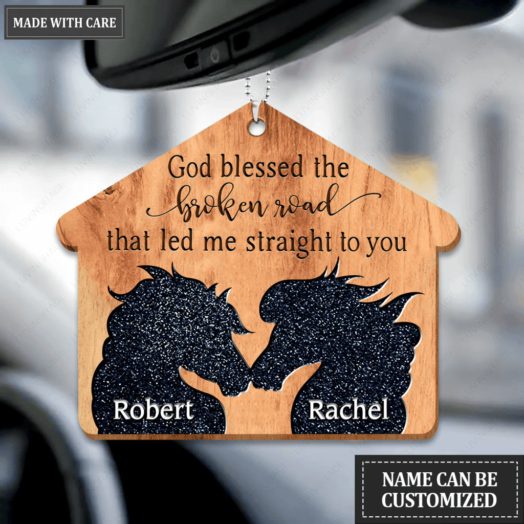 Personalized Glitter Horses God Blessed Wooden Ornament
