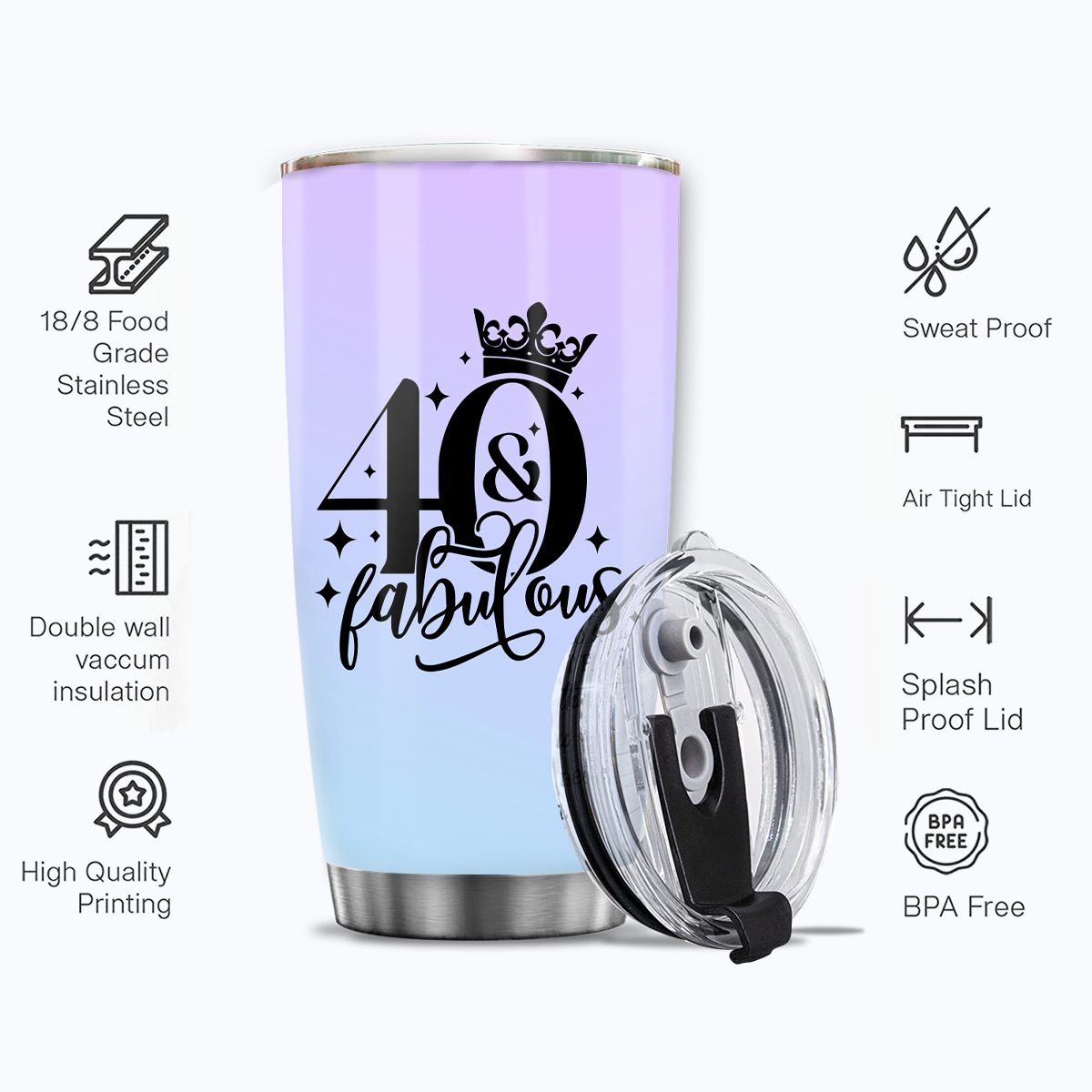 40th Birthday 40 And Fabulous Crown Custom Gifts Men Women Stainless Steel Tumbler - Personalized Stainless Steel Tumbler