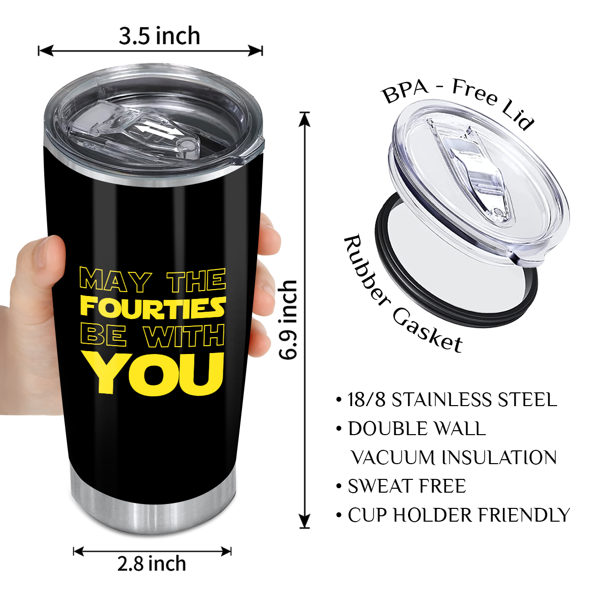 40th Birthday Black Tumbler May The Fourties Be With You Custom Gifts Men Women Stainless Steel Tumbler - Personalized Stainless Steel Tumbler