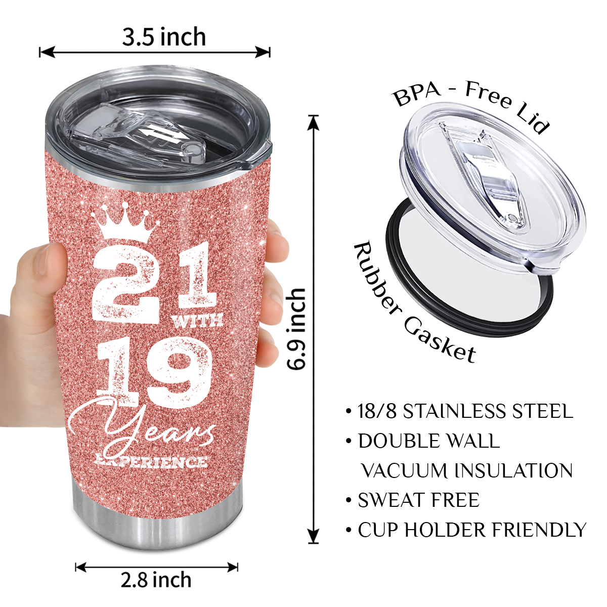 40th Birthday Funny 21 With 19 Years Experience Gifts Women Stainless Steel Tumbler - Personalized Stainless Steel Tumbler