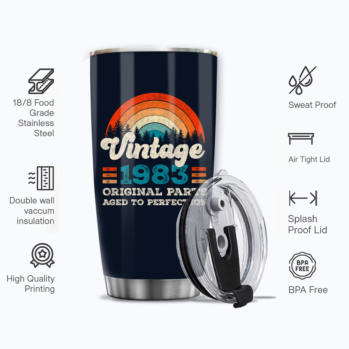 40th Birthday Vintage Rainbow 1983 Original Parts Aged To Perfection Custom Gifts Men Women Stainless Steel Tumbler - Personalized Stainless Steel Tumbler