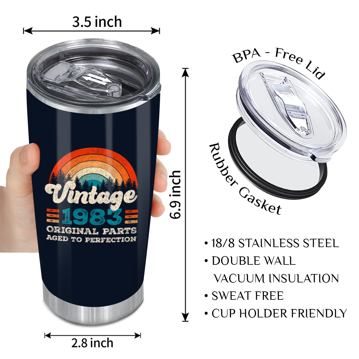 40th Birthday Vintage Rainbow 1983 Original Parts Aged To Perfection Custom Gifts Men Women Stainless Steel Tumbler - Personalized Stainless Steel Tumbler
