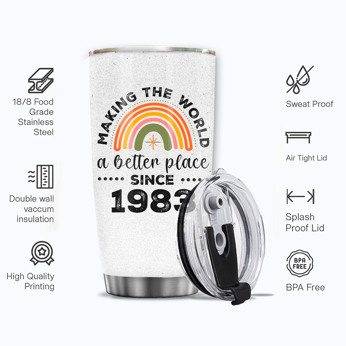 40th Birthday Vintage Rainbow Making The World A Better Place Since 1983 Custom Gifts Men Women Stainless Steel Tumbler - Personalized Stainless Steel Tumbler