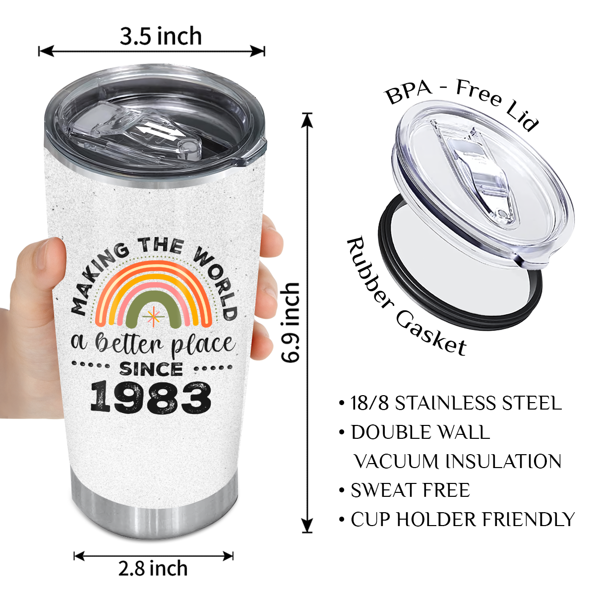 40th Birthday Vintage Rainbow Making The World A Better Place Since 1983 Custom Gifts Men Women Stainless Steel Tumbler - Personalized Stainless Steel Tumbler