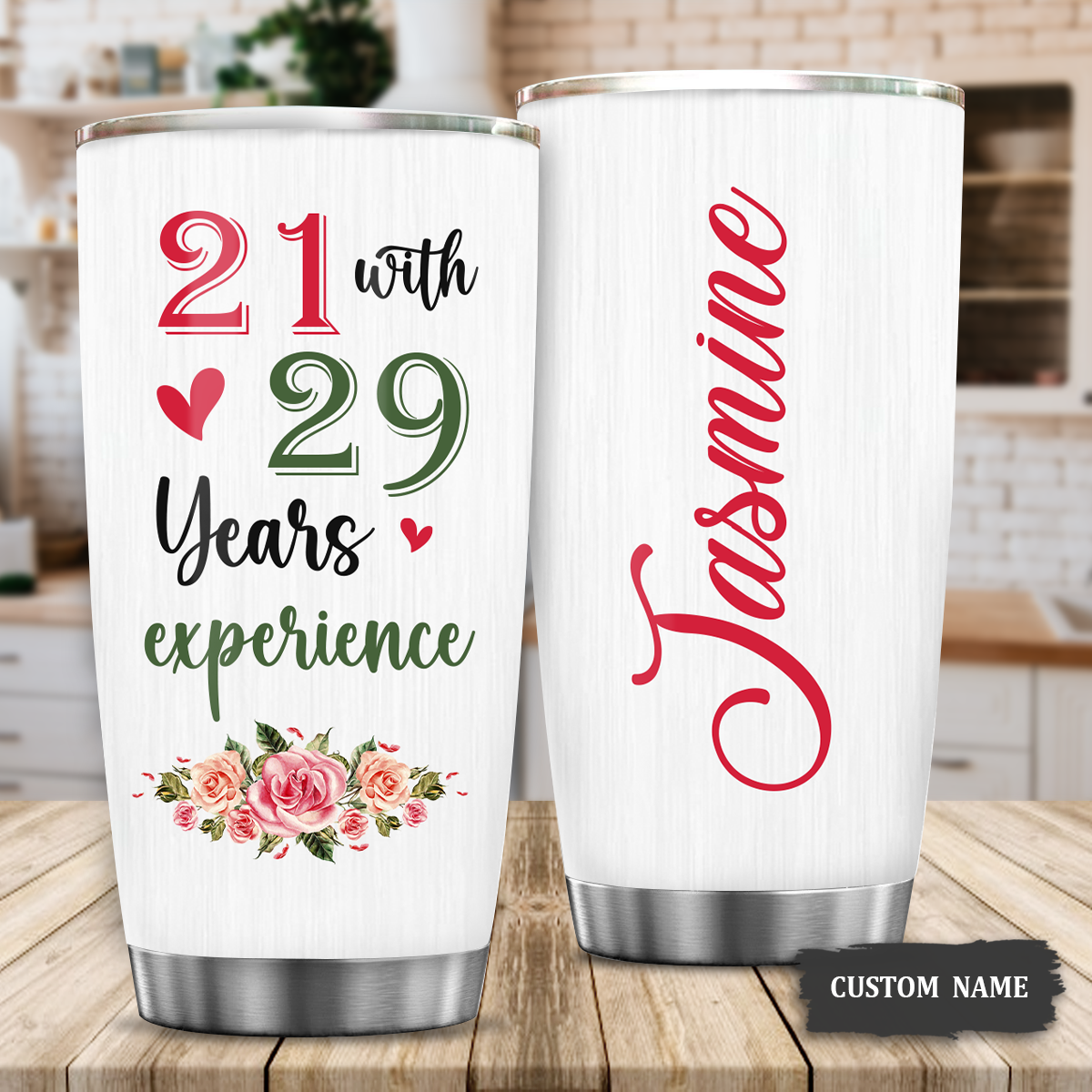 50th Birthday Funny 21 With 29 Years Experience Custom Gifts Women Stainless Steel Tumbler - Personalized Stainless Steel Tumbler