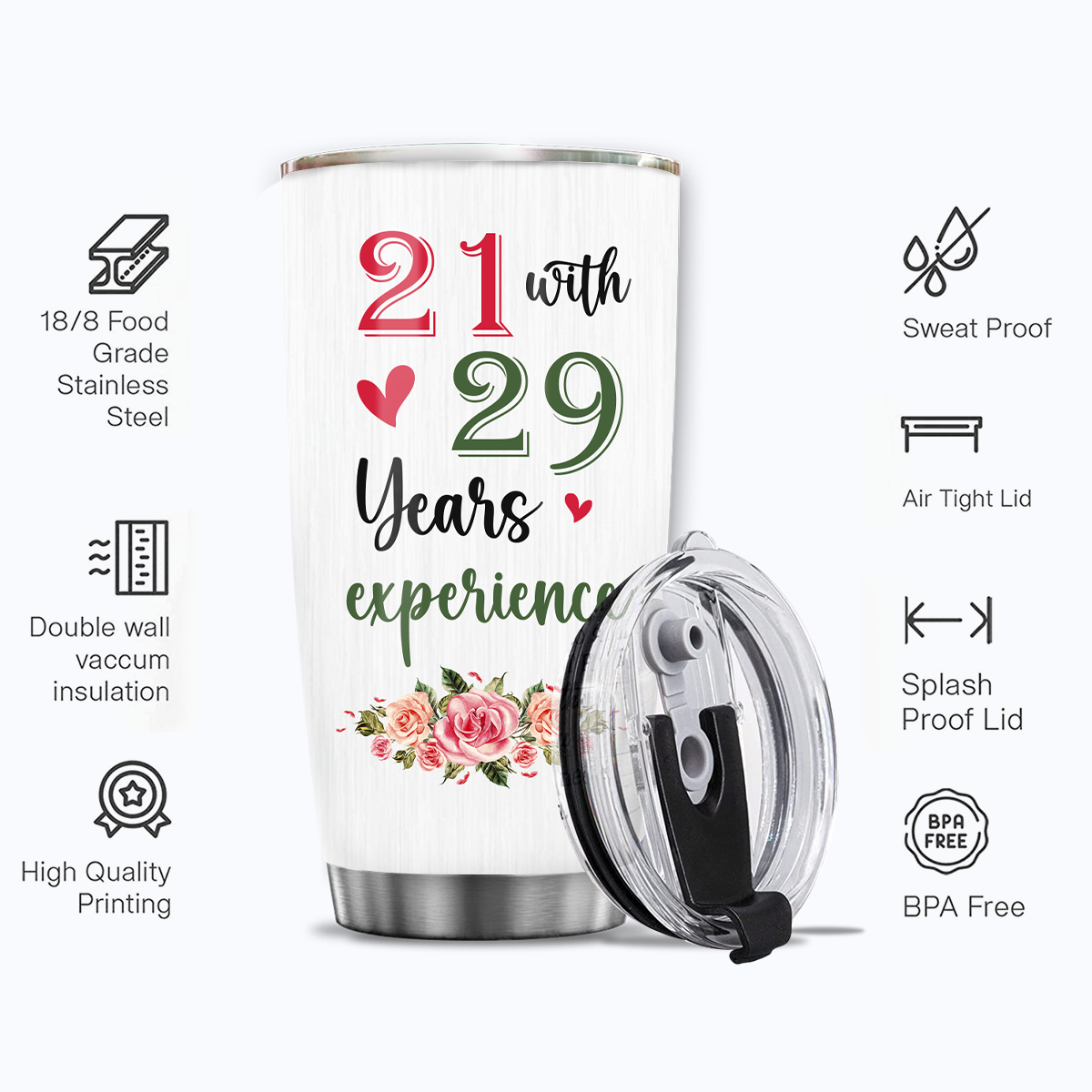 50th Birthday Funny 21 With 29 Years Experience Custom Gifts Women Stainless Steel Tumbler - Personalized Stainless Steel Tumbler