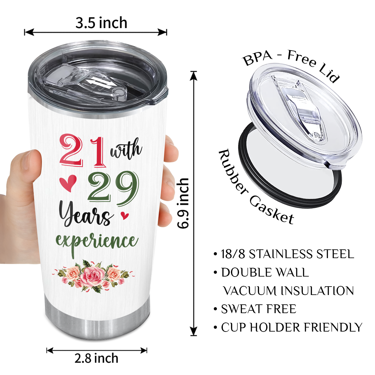 50th Birthday Funny 21 With 29 Years Experience Custom Gifts Women Stainless Steel Tumbler - Personalized Stainless Steel Tumbler