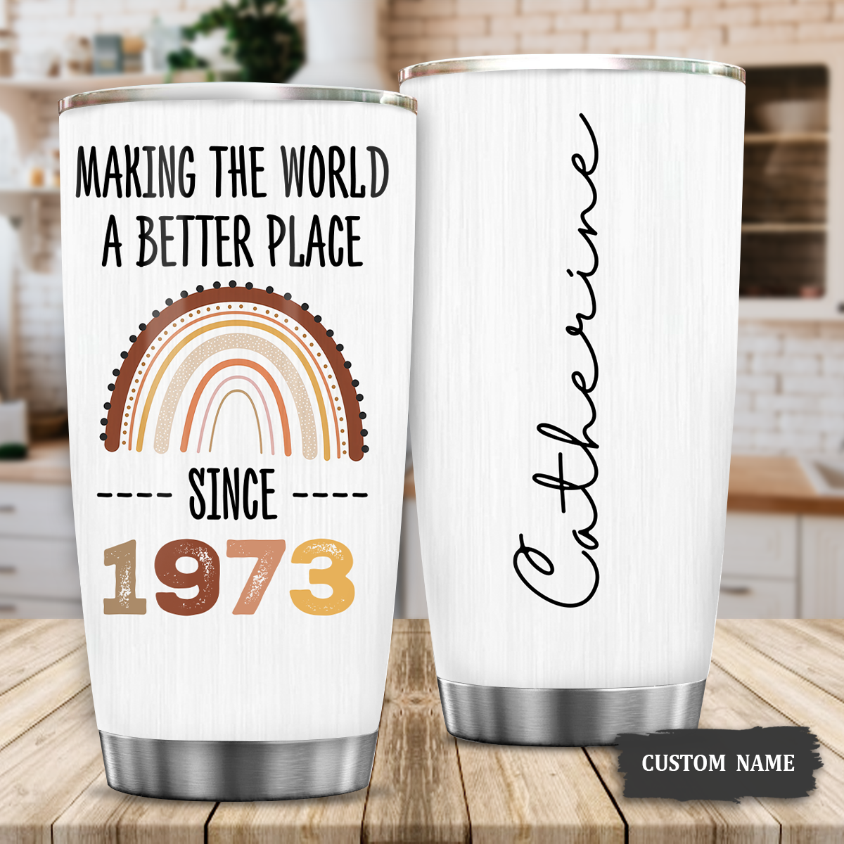 50th Birthday Vintage Rainbow Making The World A Better Place Since 1973 Custom Gifts Men Women Stainless Steel Tumbler - Personalized Stainless Steel Tumbler