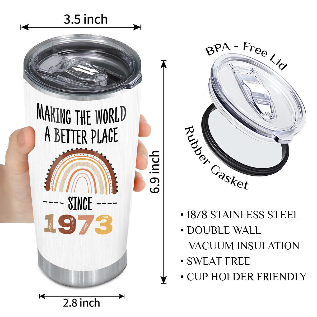 50th Birthday Vintage Rainbow Making The World A Better Place Since 1973 Custom Gifts Men Women Stainless Steel Tumbler - Personalized Stainless Steel Tumbler