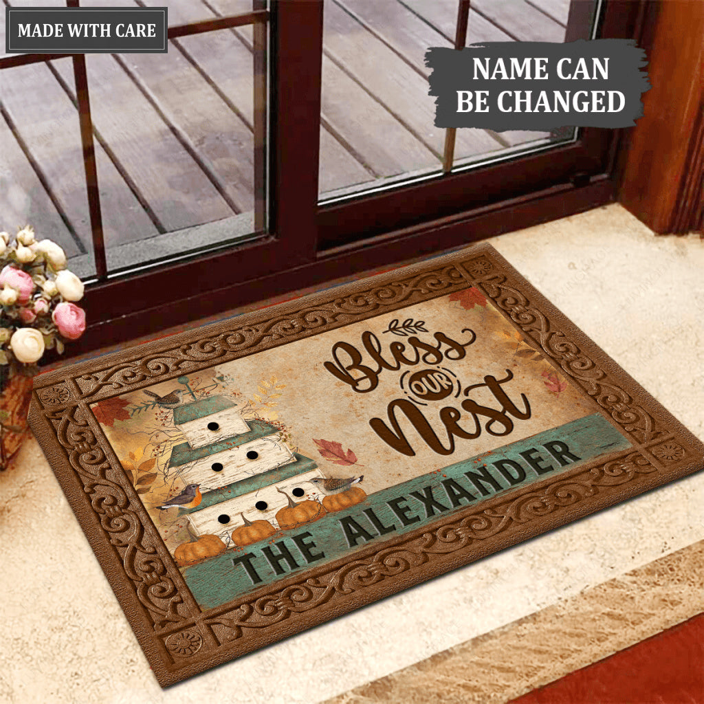Personalized Birdhouse Primitive Bless Our Nest Doormat