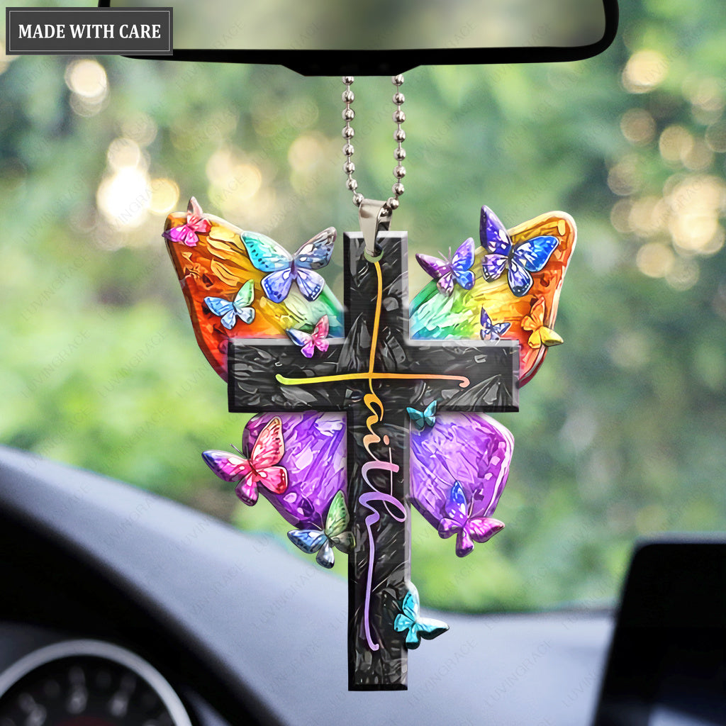 Colorful Butterfly Faith Cross Ornament