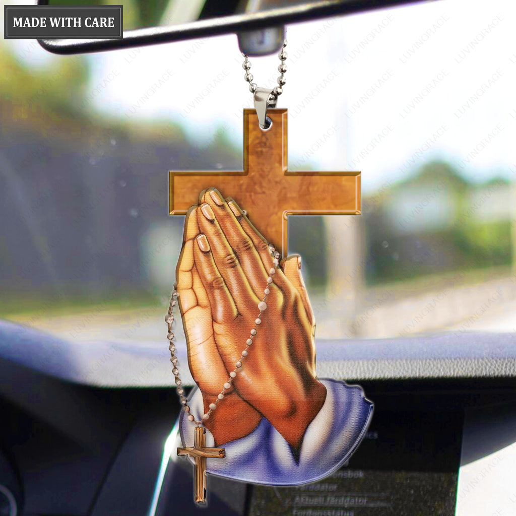 Cross Behind Praying Hands Ornament