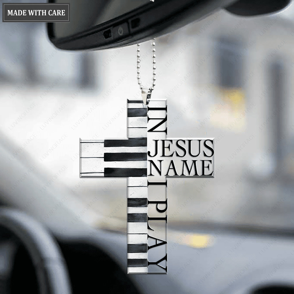 In Jesus Name Piano Cross Ornament